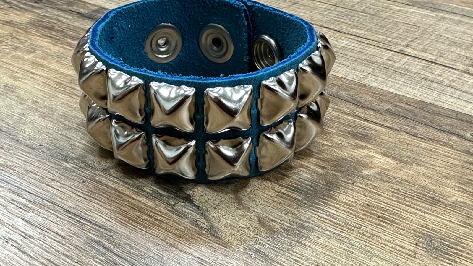 Blue Leather Bracelet Men Women Fashion Studded Cuff Wristband Punk Goth Rave