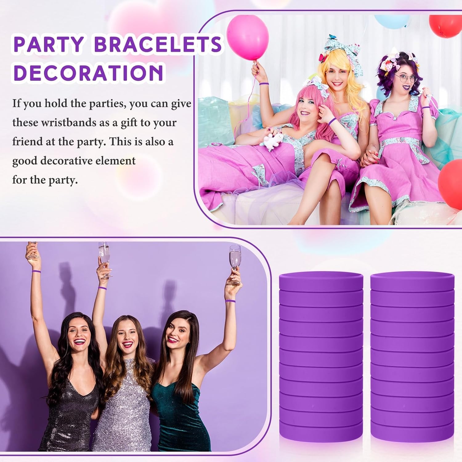 Silicone Rubber Wristbands Bulk for Women Men Purple 100 Pcs Stretchy Bracelets