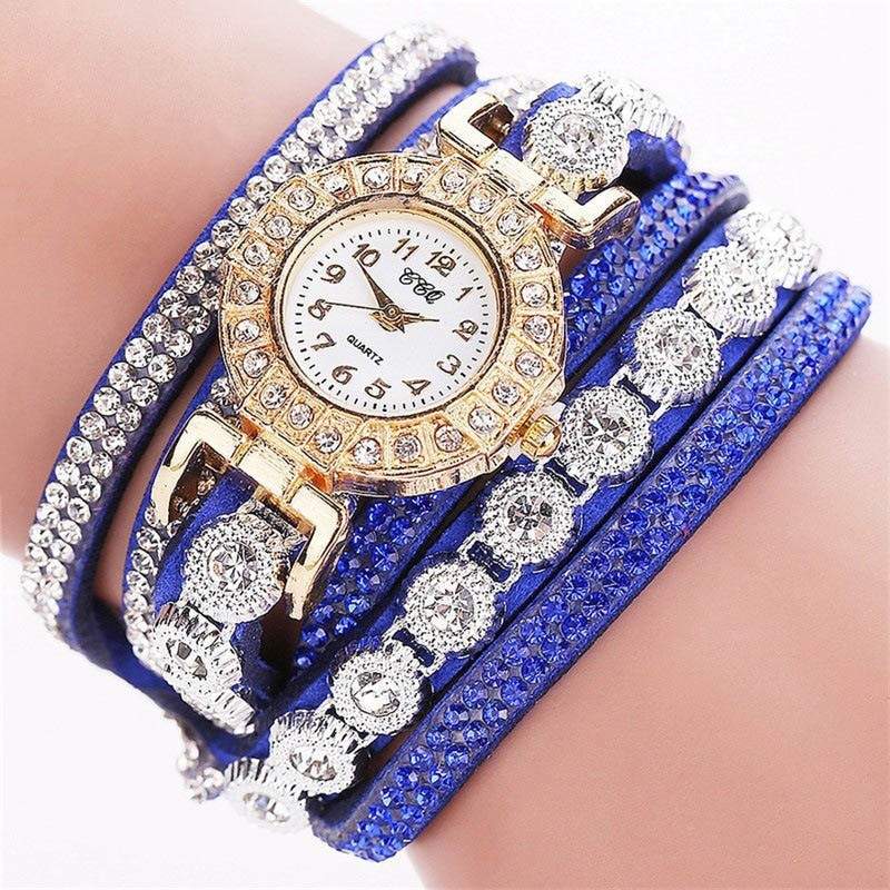 Wrap Bracelet Watch Gold Tone Multi Layer Charm Wristwatch Trendy Gift For Her.