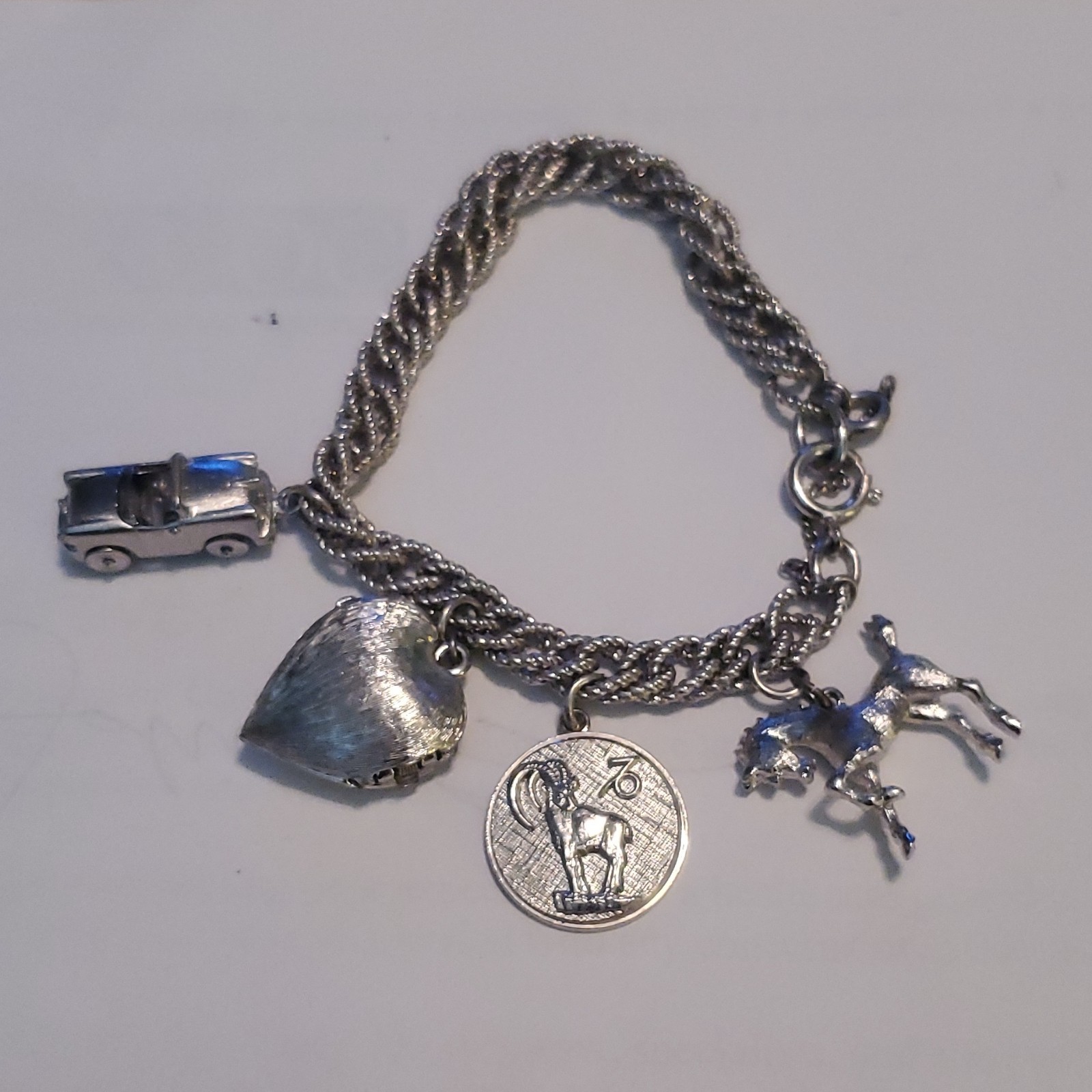 Silver-Tone Rope Chain Charm Bracelet w/ Dangle Animal Charms Spring Ring