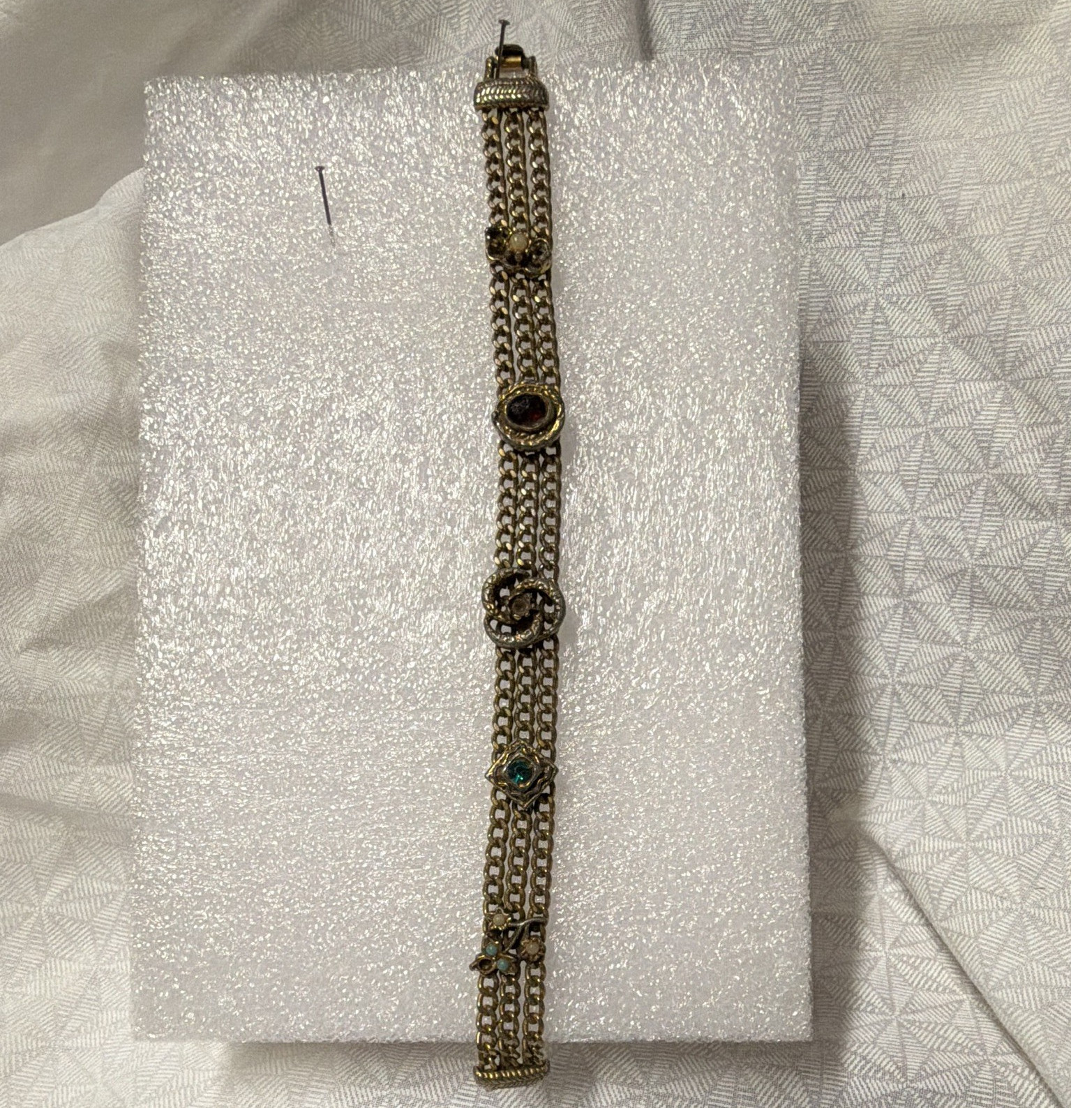 Vintage Goldette N.Y. Multi Strand Slide Bracelet Missing Stones Repair