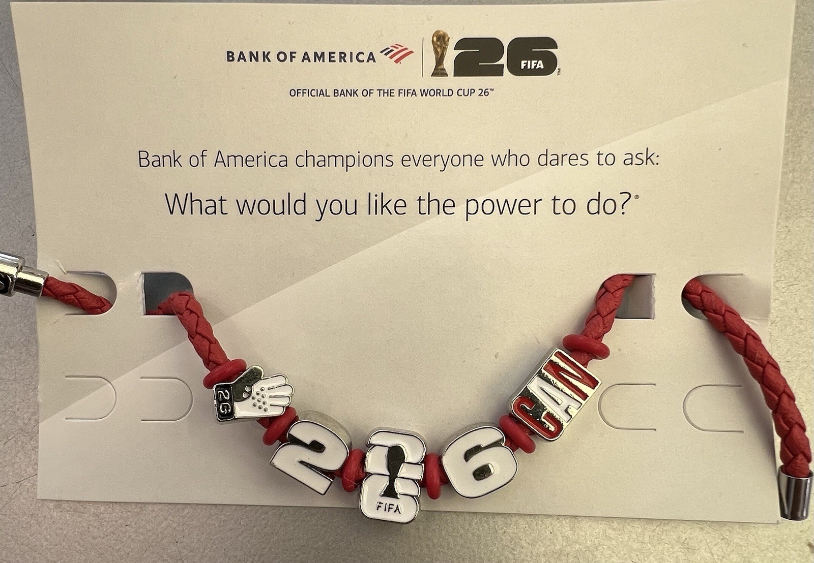 Bank of America FIFA World Cup 26 Charm Braided Bracelet Red/Silver