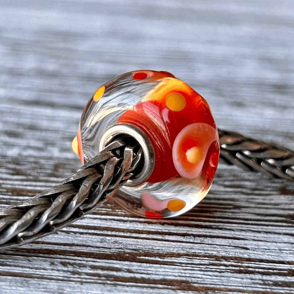 TROLLBEADS Coral Red & Yellow Buds Unique LAA 925S NEW! Swirls
