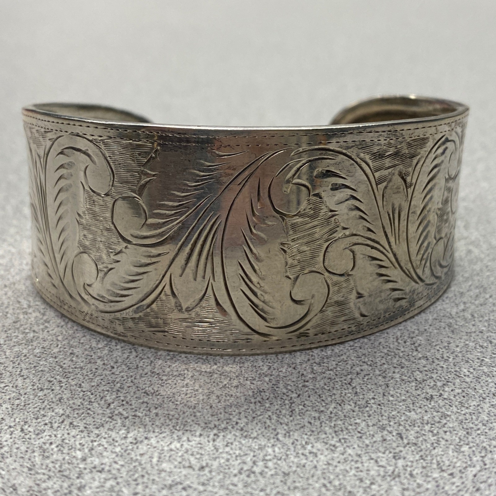 Vintage Sterling 925 Thailand Cuff Bracelet Ornate Floral Scroll Hand Engraved