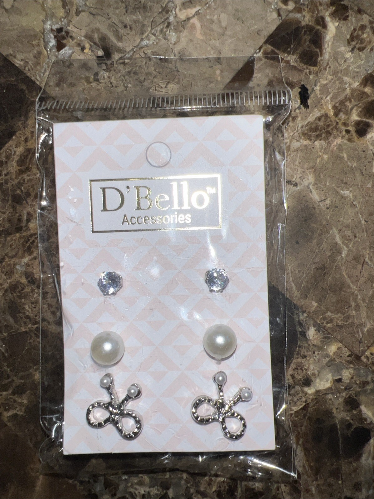 Three Pairs Of Silver tone Studs With Faux Pearls