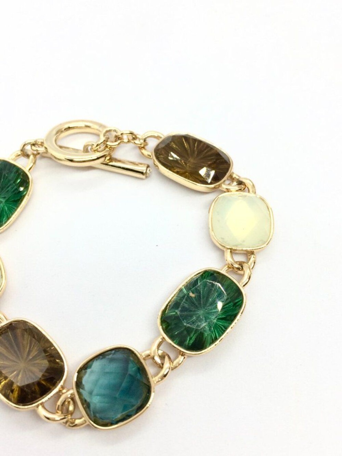 VINTAGE ANNE KLEIN Bracelet Green Brown Opaline Toggle Gold Tone