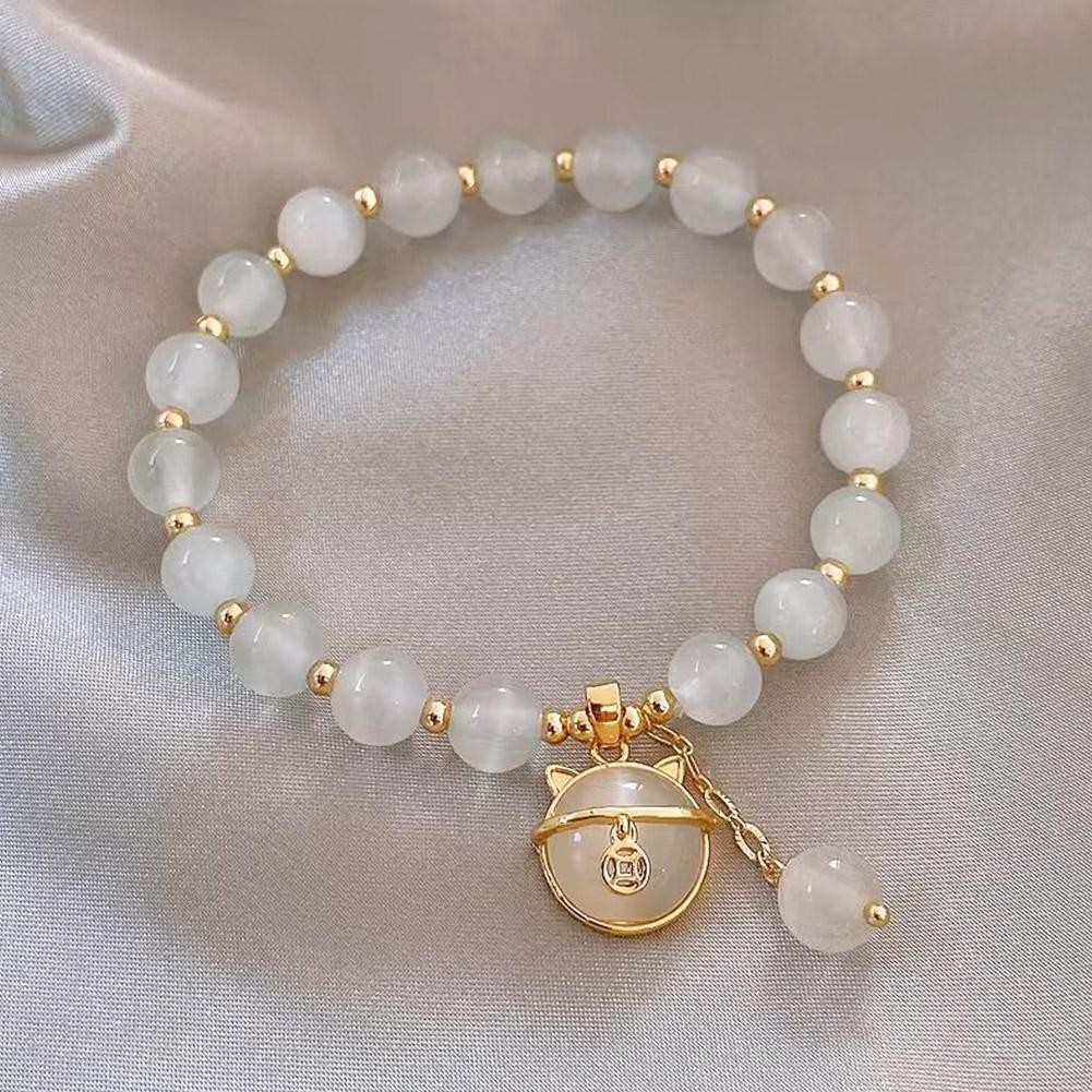 Lucky Moonstone Beads Cat Bracelet Attracting Wealth Women Jewelry Gift US