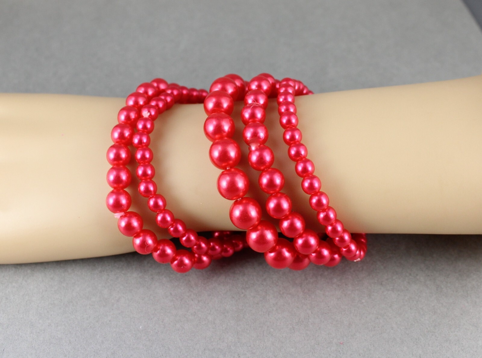 red faux pearl bracelet set pack of 5 bead stretch beads beaded 6mm 8mm 9mm