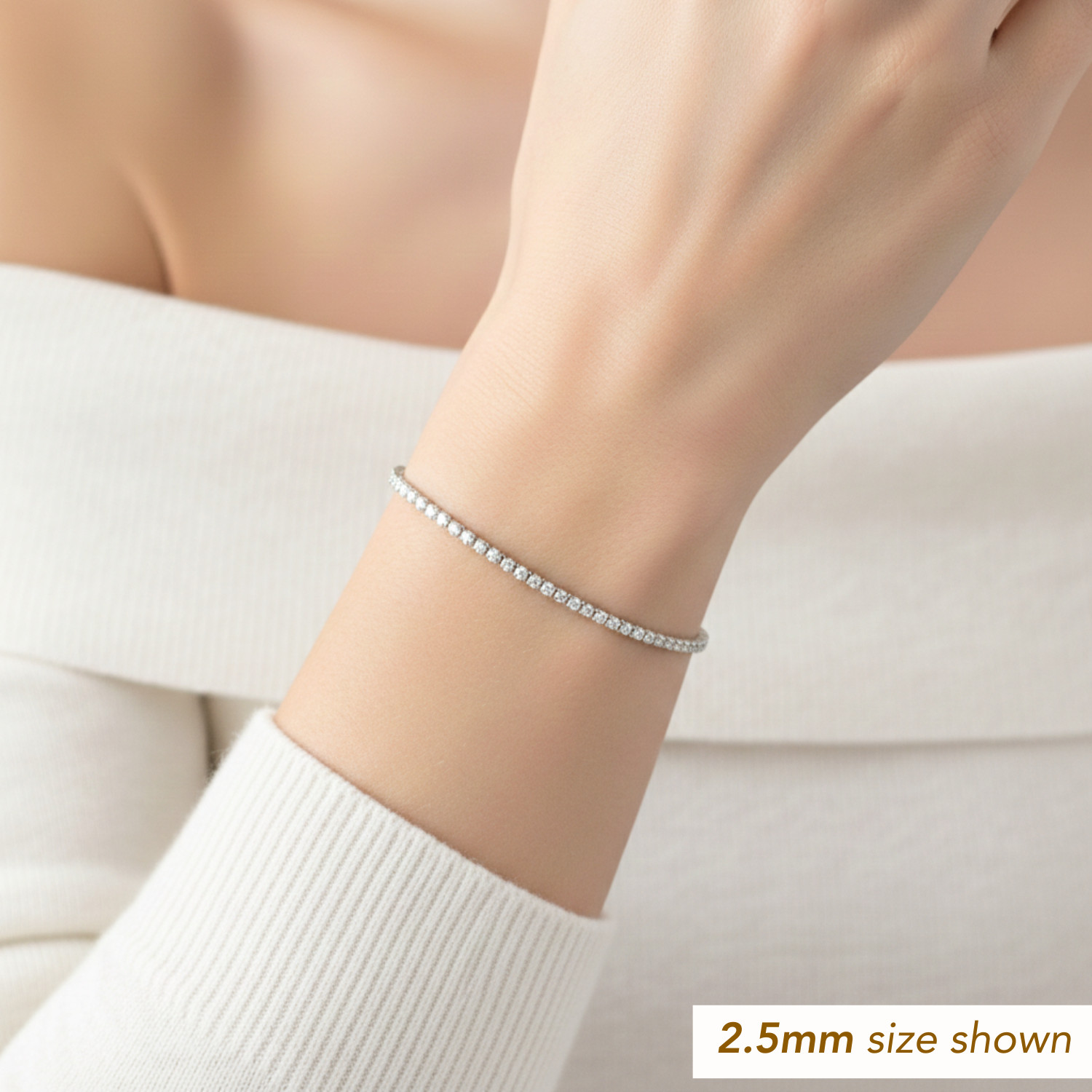 925 Solid Sterling Silver Round Brilliant CZ Tennis Bracelet 2.5mm 3mm 4mm 5mm