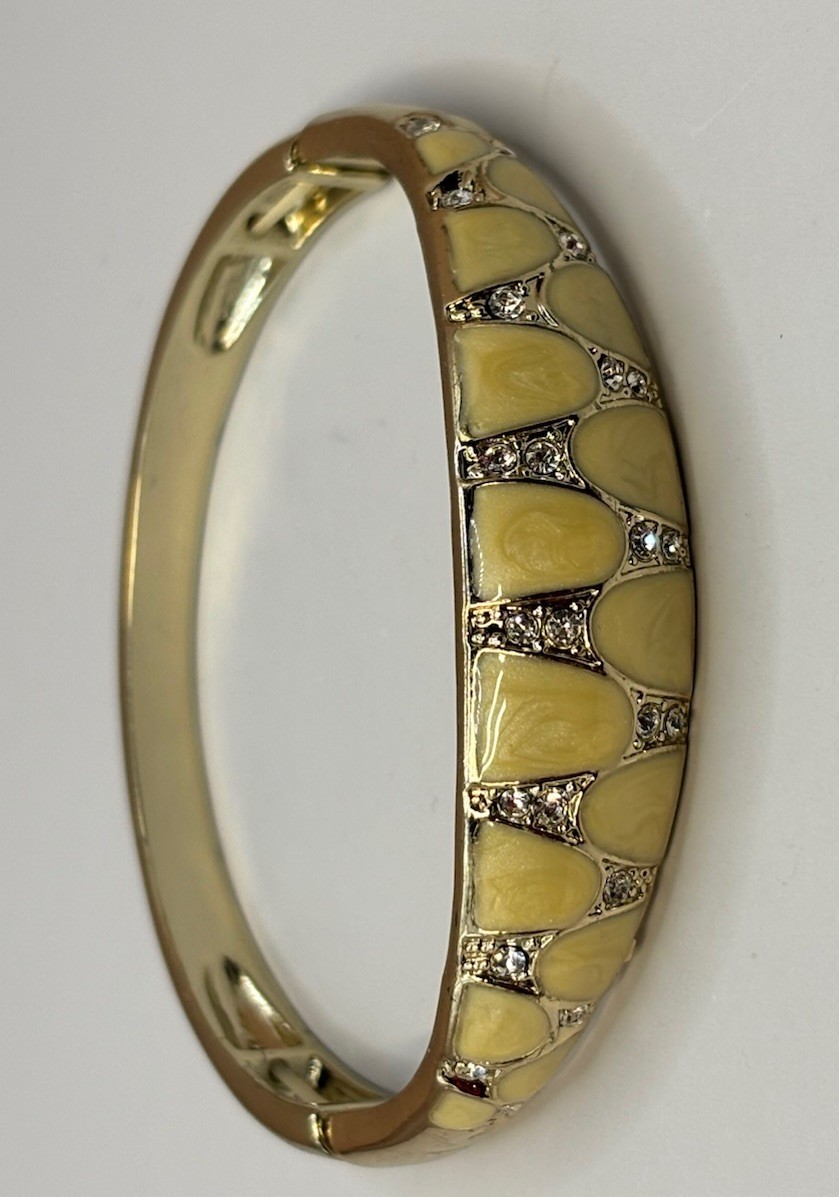 Avon Bangle Bracelet Enamel Elegance Stretch Cream Clear Rhinestones
