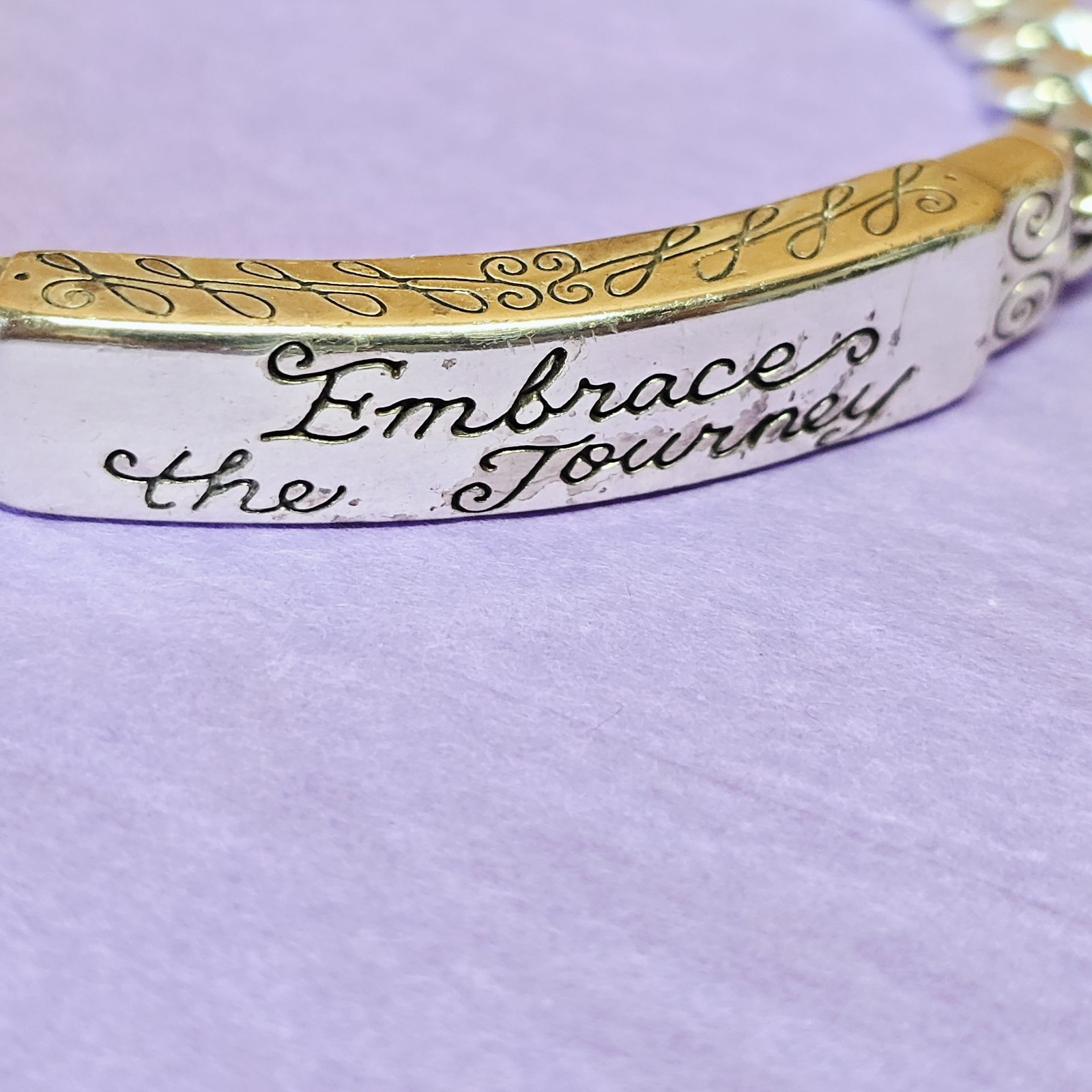 Brighton Embrace the Journey ID Bar Bracelet Silver Tone Chain Link 7”