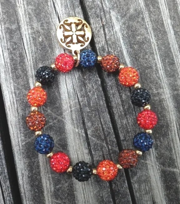 New Rustic Cuff Bracelet Beaded Kaleidoscope Red Orange Brown Blue Black Gold RC