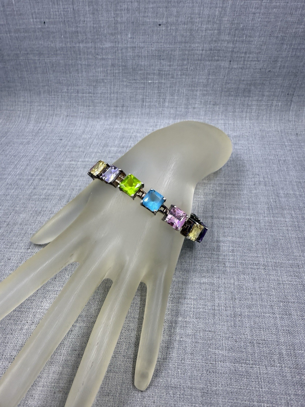 Multicolor Rainbow Lab-Created Multi-Gemstone Sterling .925 Tennis Bracelet