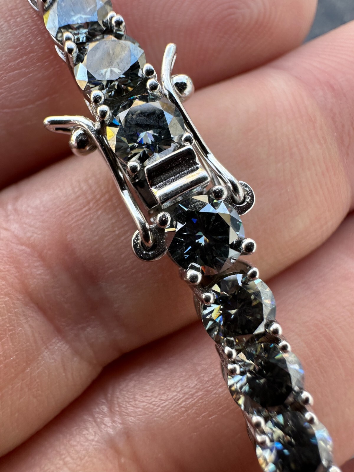 Real Iced Blue Gray MOISSANITE 5mm Tennis Bracelet 925 Silver Passes Tester