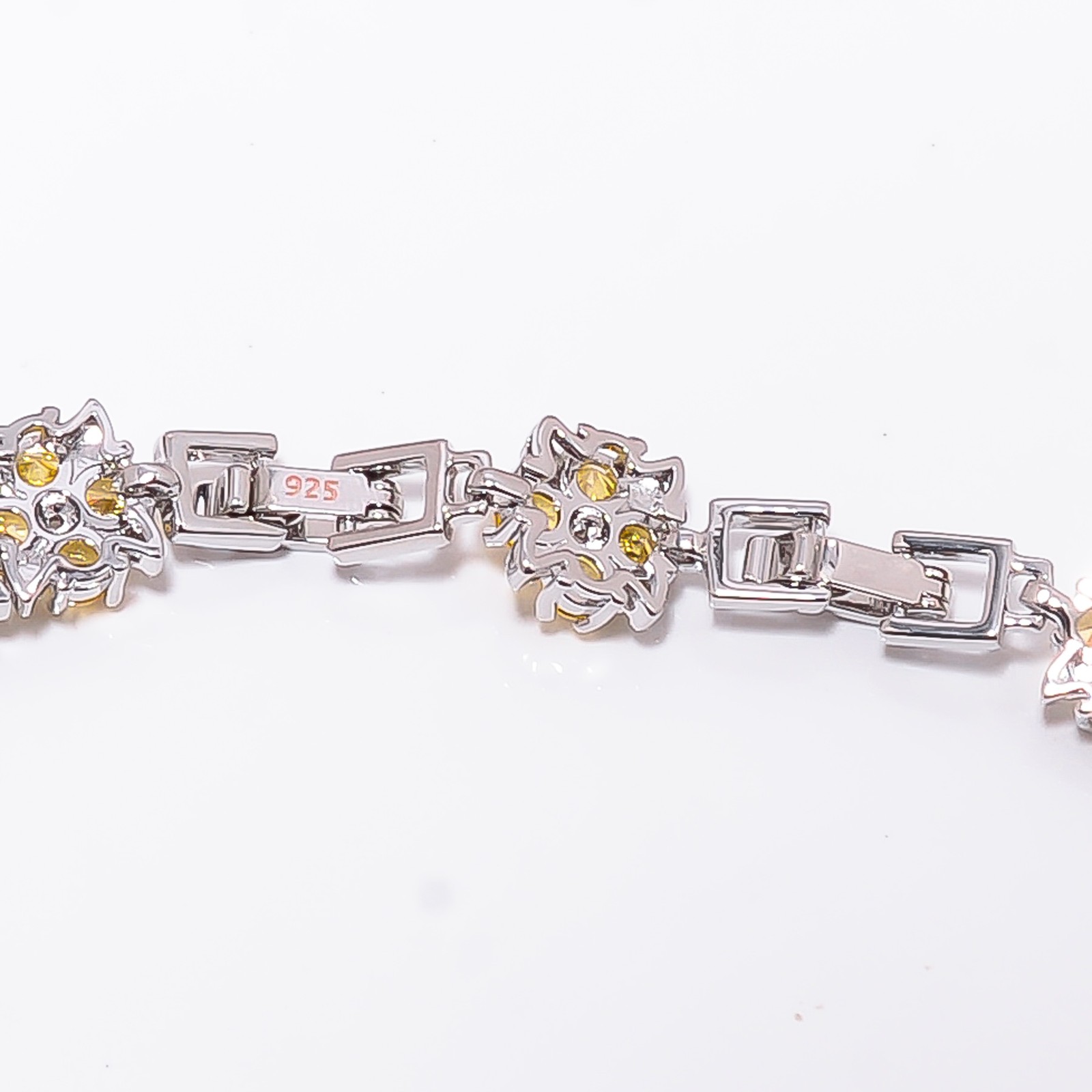 Yellow Sapphire -Simulated, CZ 925 Sterling Silver Adjustable Bracelet 7-8″ B01