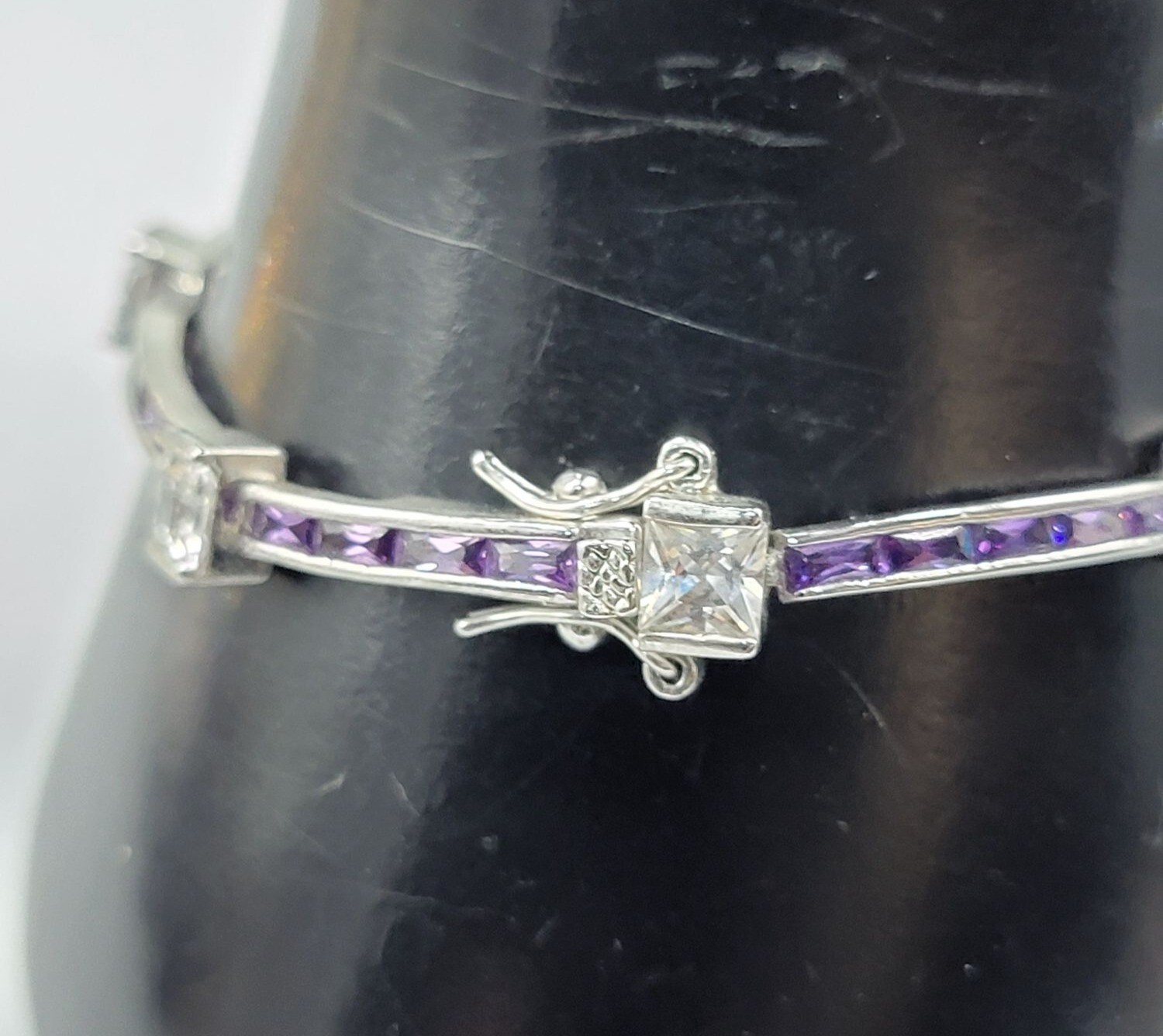 Purple & Clear Cubic Zirconia 10kgp Bracelet SZ 6.5 White Gold Plated