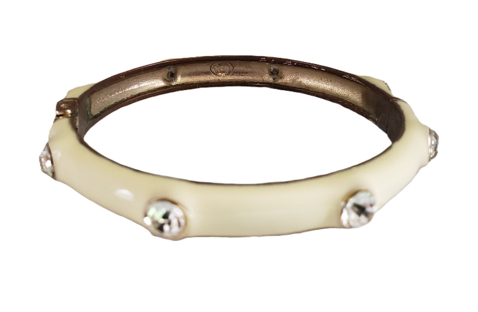 Premier Designs “Creme Brule” Ivory Enamel Goldtone Hinged Clamper Bracelet 7″