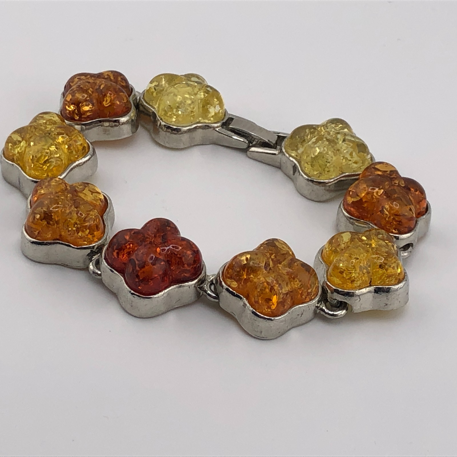 Amber Tone Link Bracelet Yellow, Orange, Brown & Silver Tone Chunky Links Retro