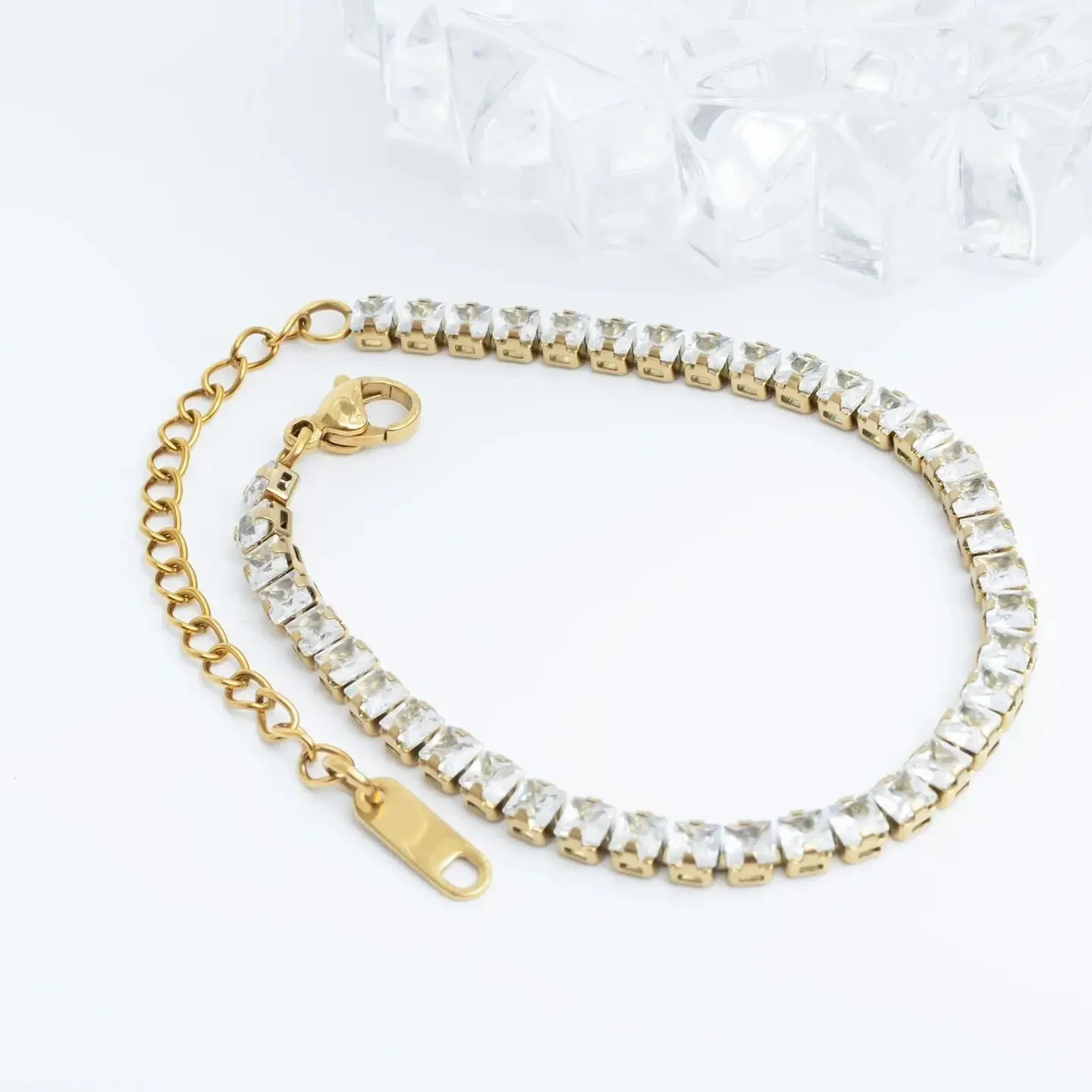 Emerald Cut Cubic Zirconia 3.65mm Stone Tennis Chain Bracelet 6.75+2.75″