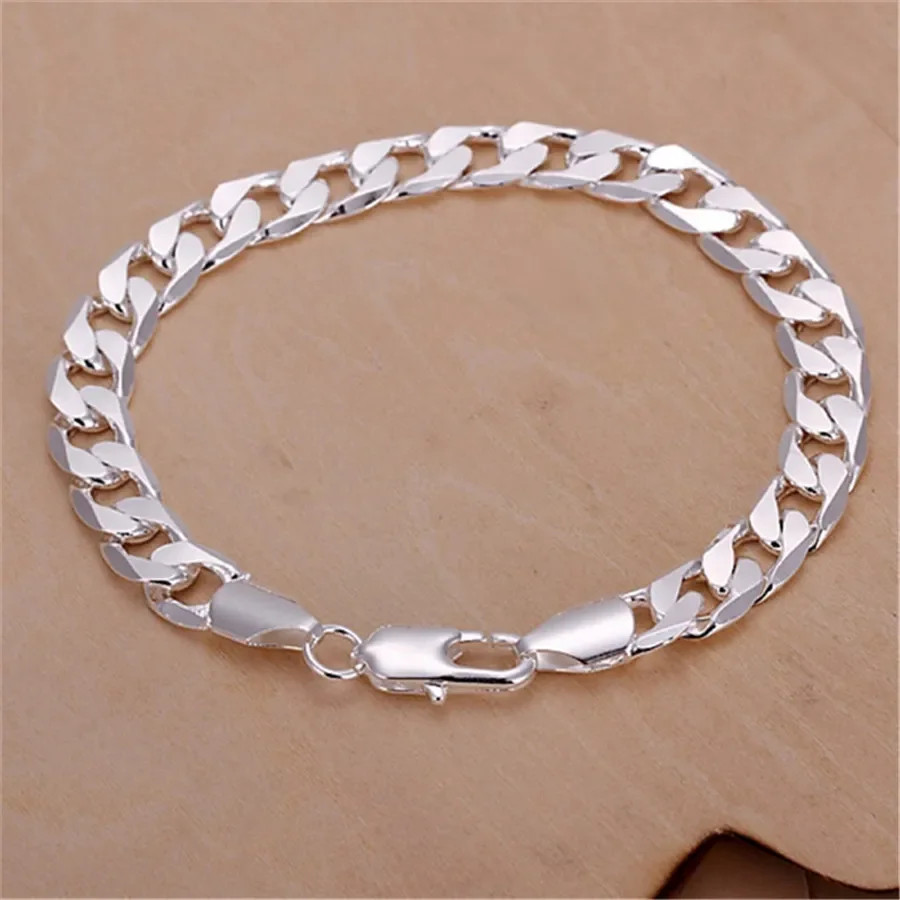 Sterling Silver Bracelet Solid Chain Polished Simple Charm Women Jewelry