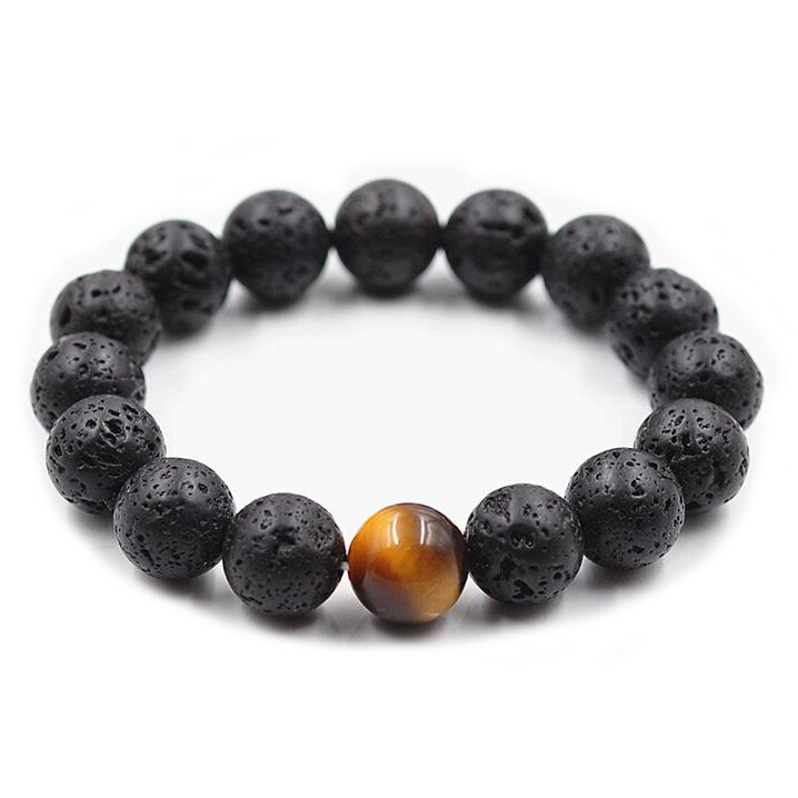 Natural Lava Stone Tiger Eye Lava Beaded Healing Energy Wrist Bracelet Men Women