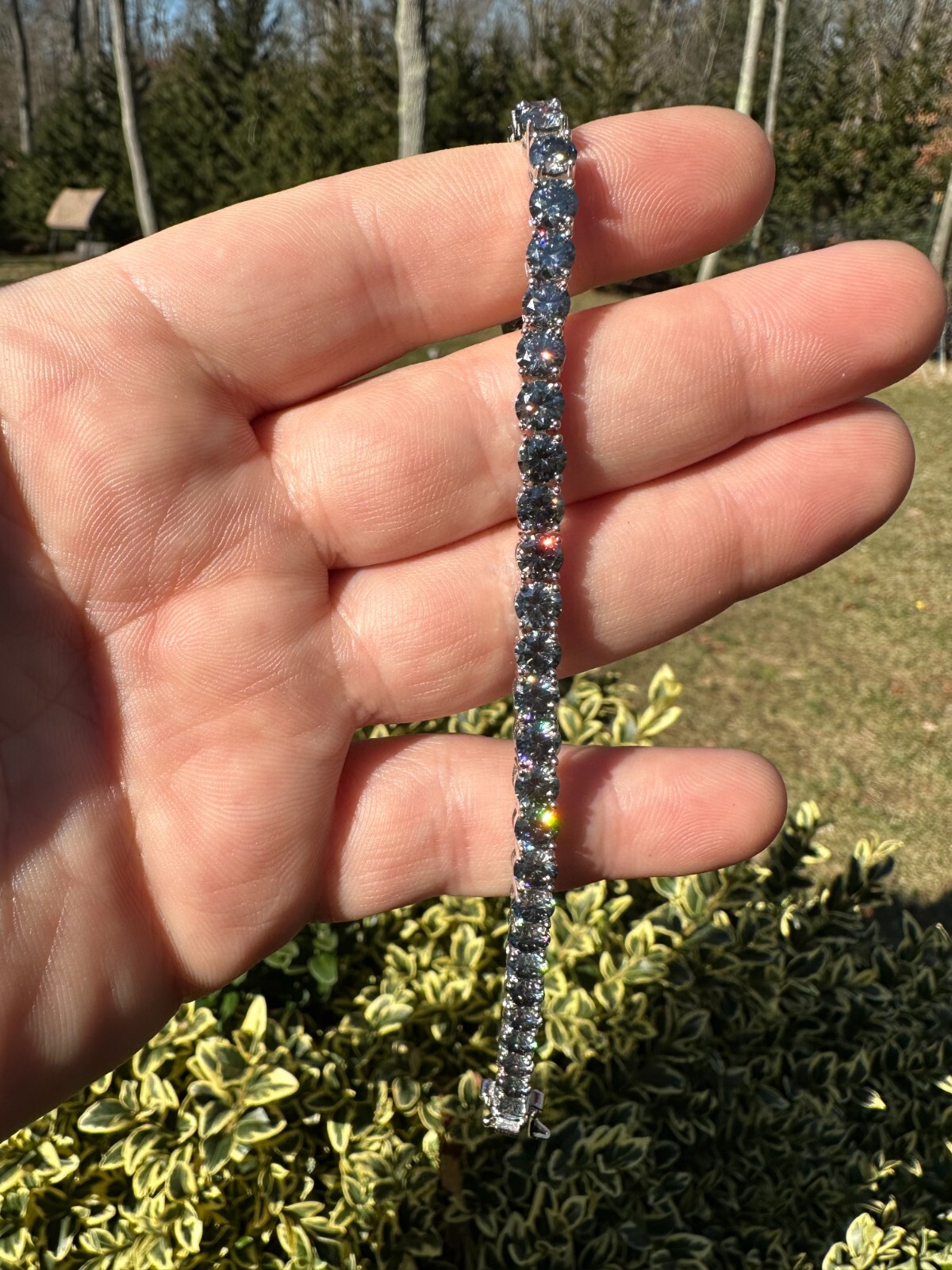 Real Iced Blue Gray MOISSANITE 5mm Tennis Bracelet 925 Silver Passes Tester