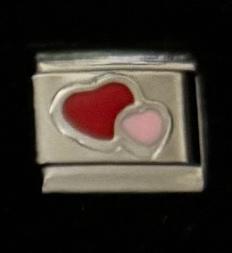 Double Hearts Italian Charm Enamel Link 9MM K45-2