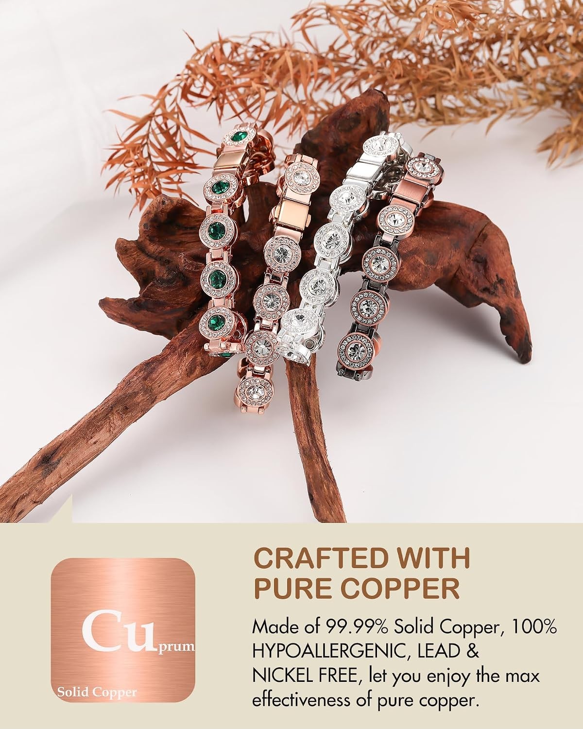 Pure Copper Bracelets for Women, 4X Ultra Strength Magnetic Bracelet with 3800 G
