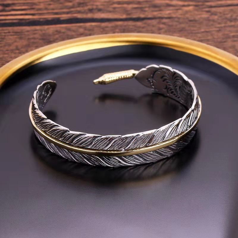 Men’s Silver Feather Adjustable Bangle Cuff Bracelet Fashion Retro Jewelry USA