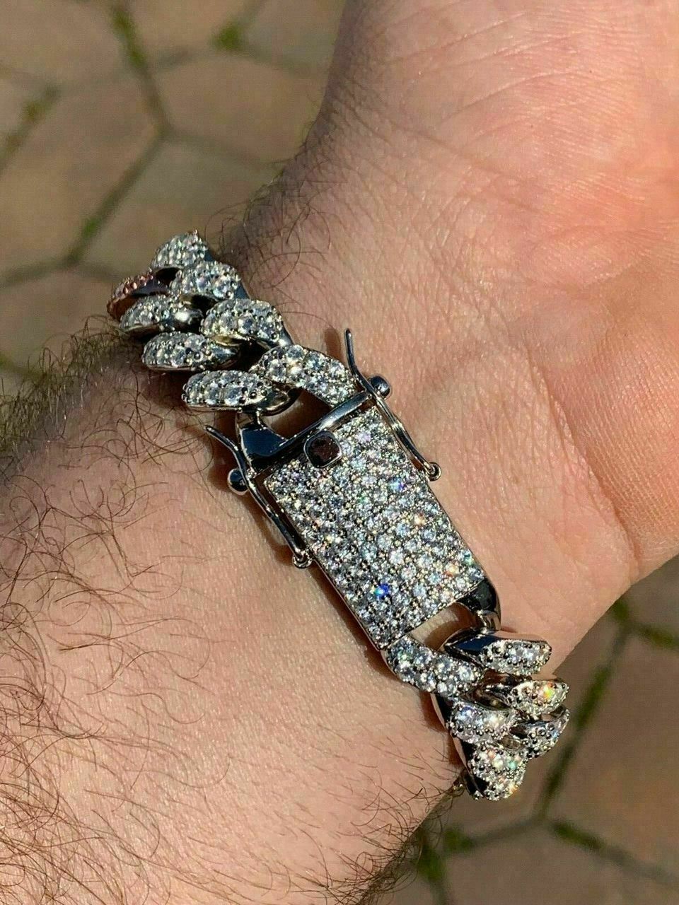 Miami Cuban Link Bracelet Tri Color Plated 925 Silver Rose Yellow Gold CZ