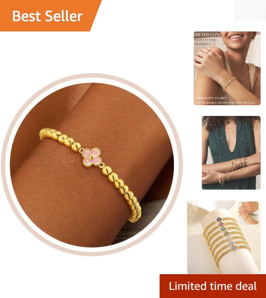 Luxury Gold Plated Birthstone Bracelets with Clover Pendant – Gift Box Included