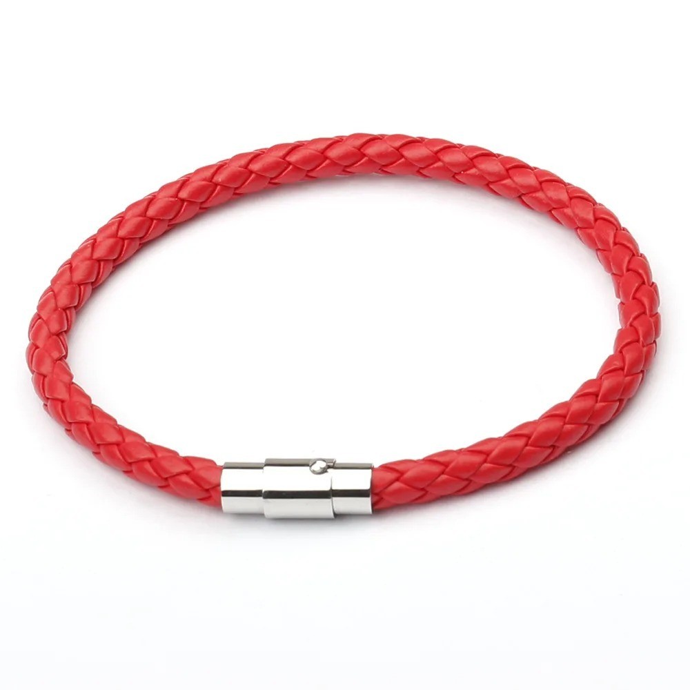 Silver Stainless Steel Magnetic Clasp Braided Leather Bracelet for Men’s Women’s