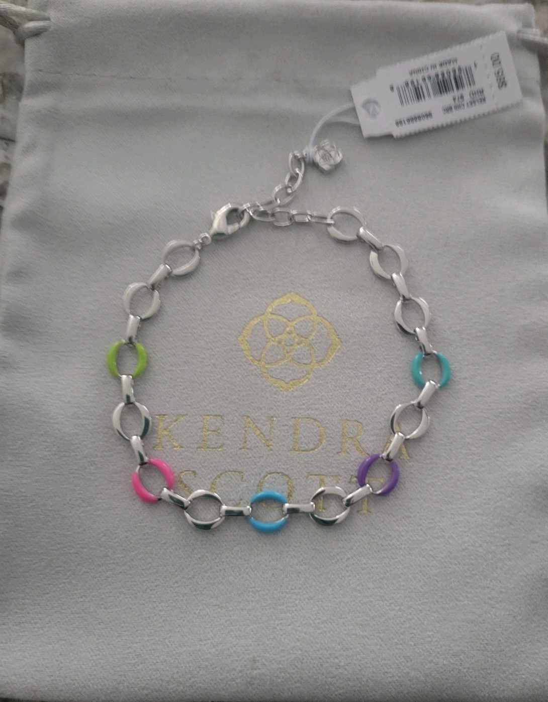 Kendra Scott Kelsey Chain Bracelet Silver Multi NWT $65 Pouch!