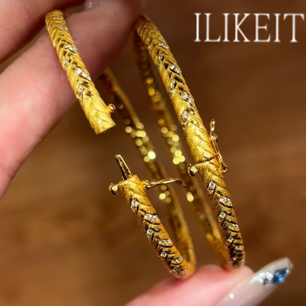 Elegant Gold Plated Wheat Sheaf Bangle Trio Sparkling Crystal Inlay Bracelet