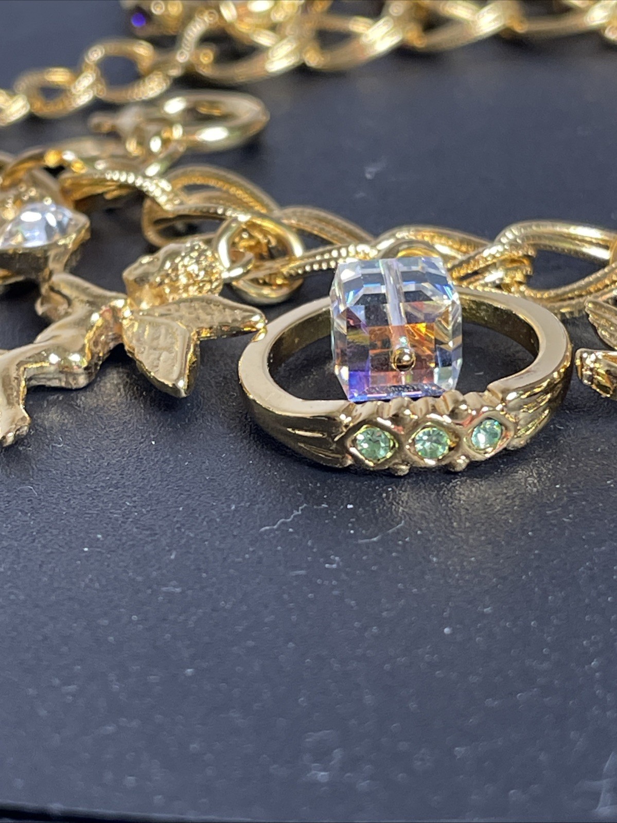 Vintage Kirks Folly Secret of the Seven Angels Rings Bracelet w/ Box AB Crystals