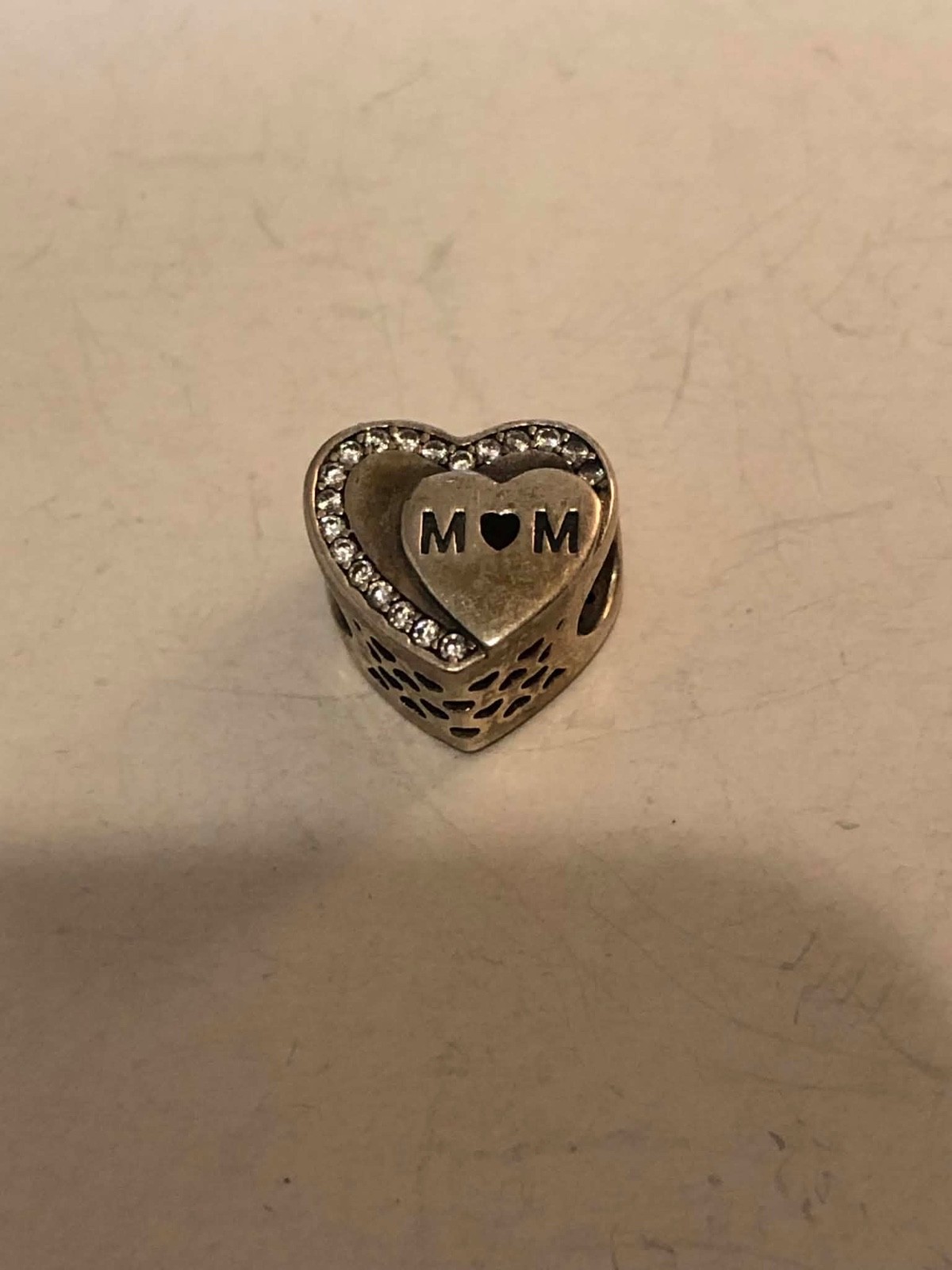 Pandora Two-Tone Pavé “Mom” Heart Charm