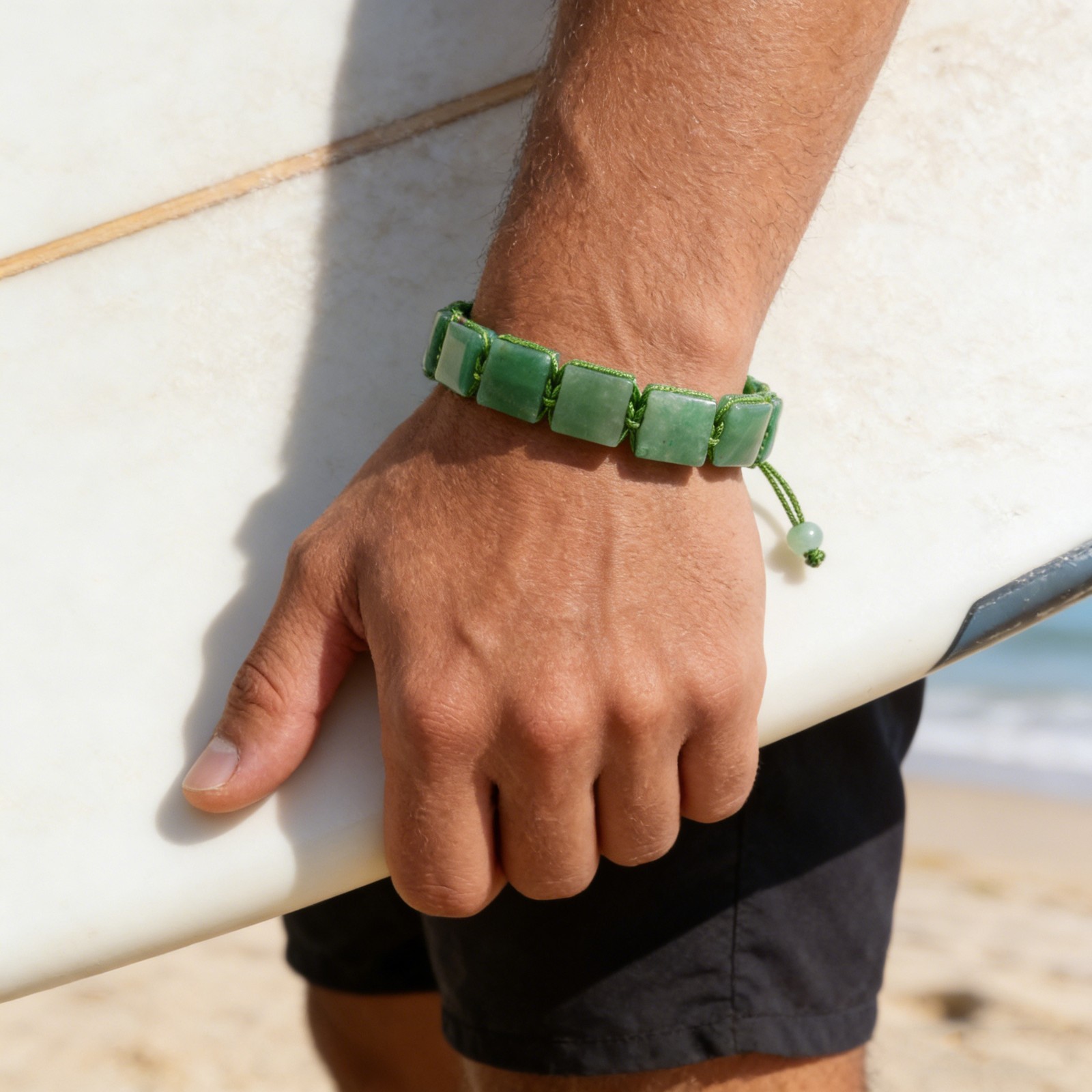 Natural Green Aventurine Men Bracelet Green Crystal 10mm Square Beads Jewelry