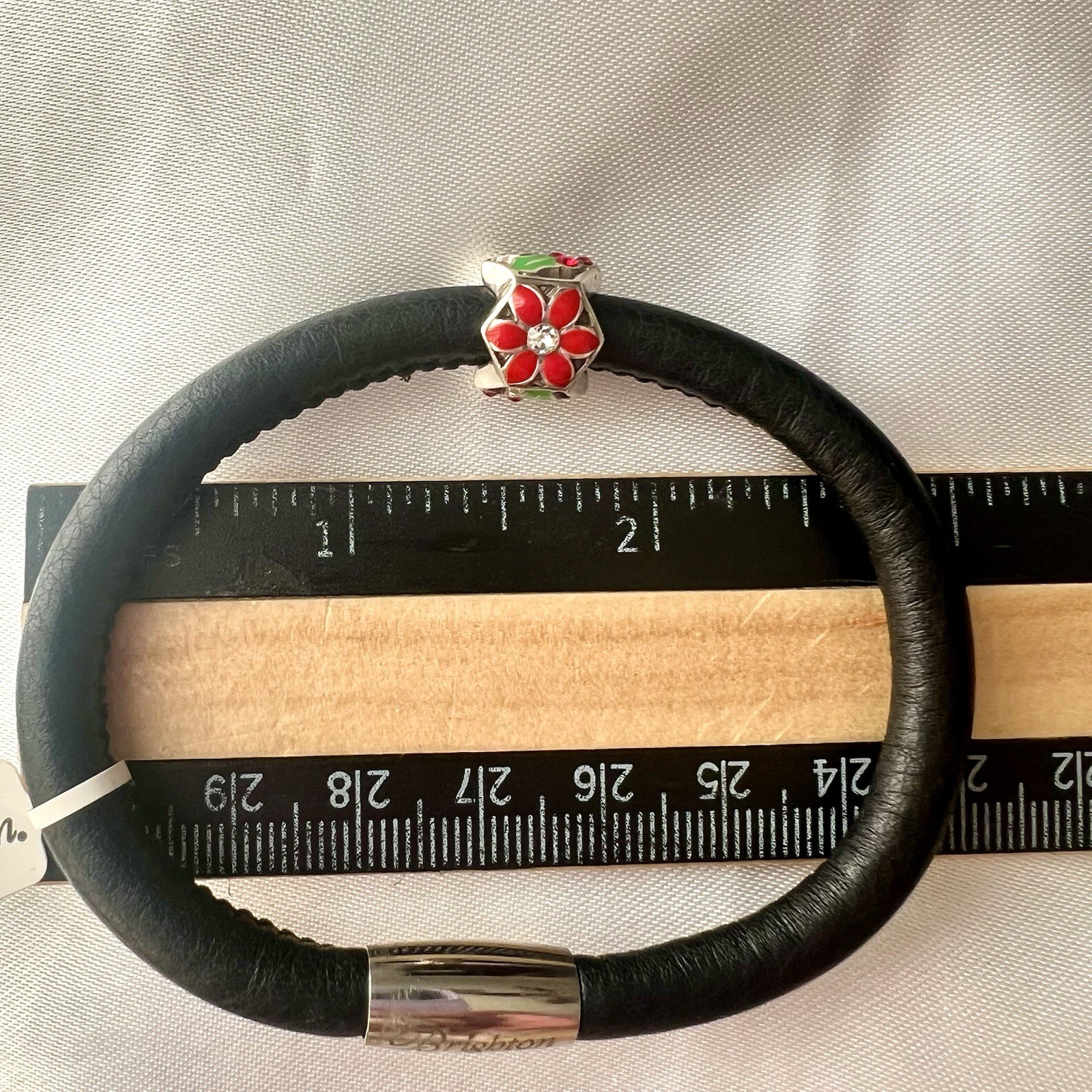 NWT Brighton Black Woodstock Leather Bracelet & Holly Flower Christmas Bead Set