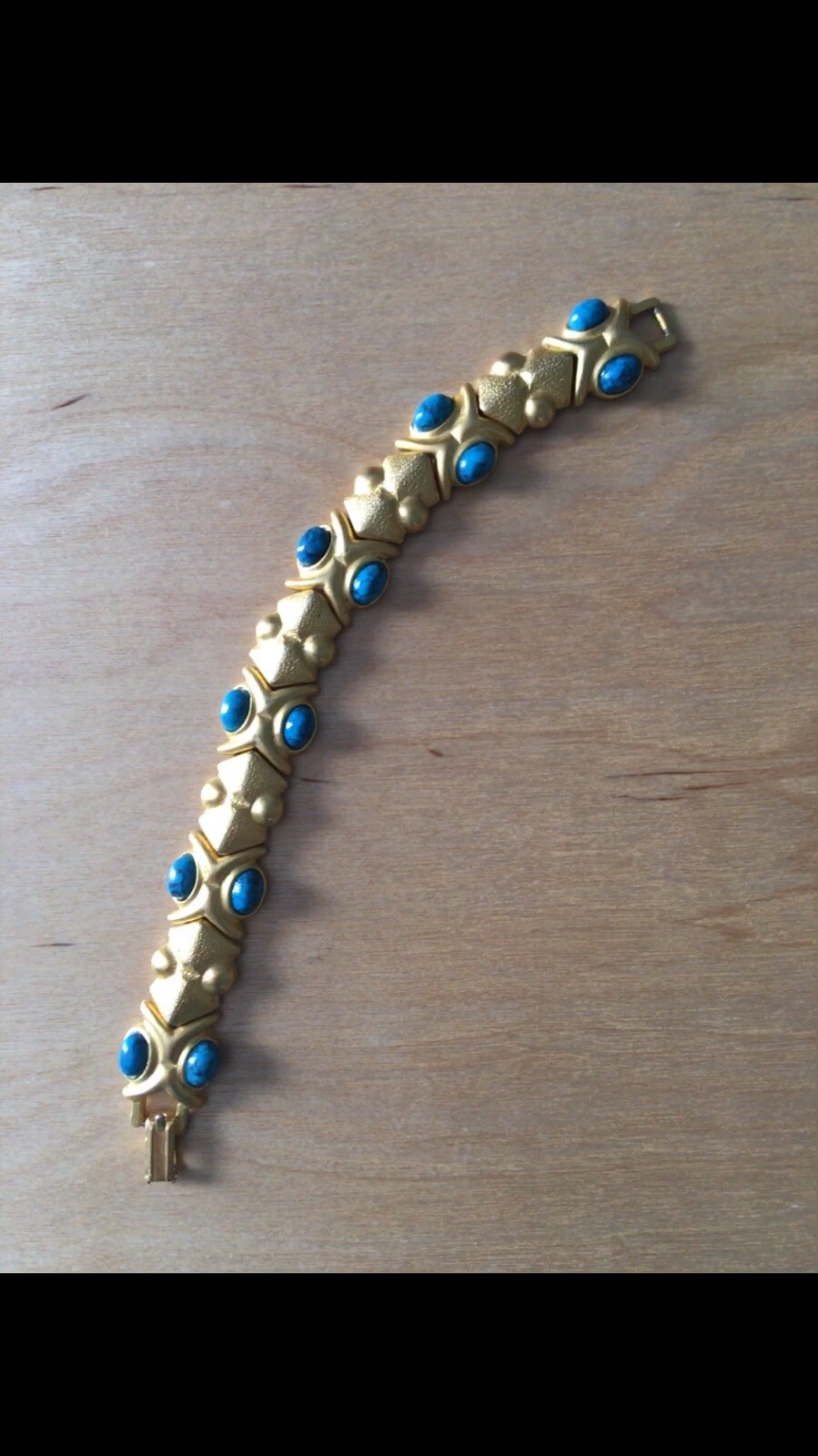 GOLD Plated Bracelet, Unisex, W/12-turquoise Oval 0.5mm, U.S.A Marked