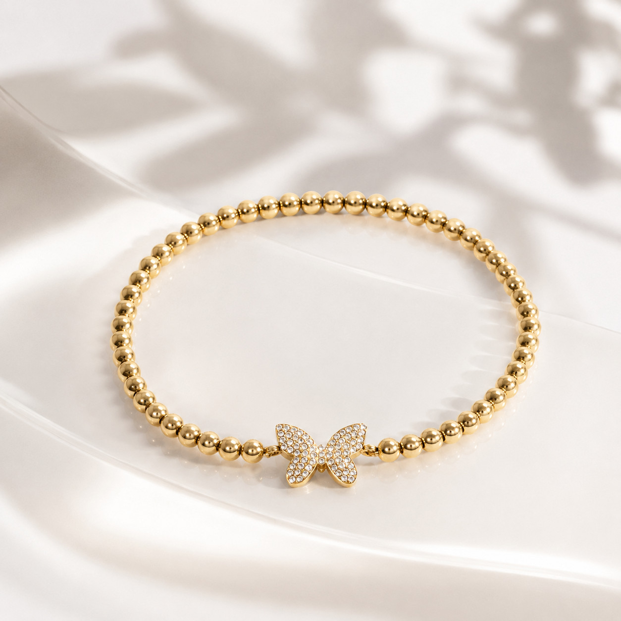 Butterfly Beaded Stretch Bracelet 18K Gold PVD Waterproof Jewelry