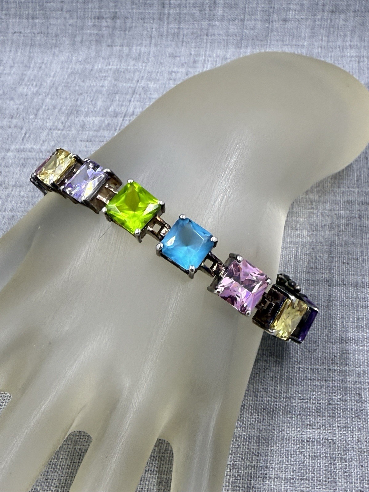 Multicolor Rainbow Lab-Created Multi-Gemstone Sterling .925 Tennis Bracelet