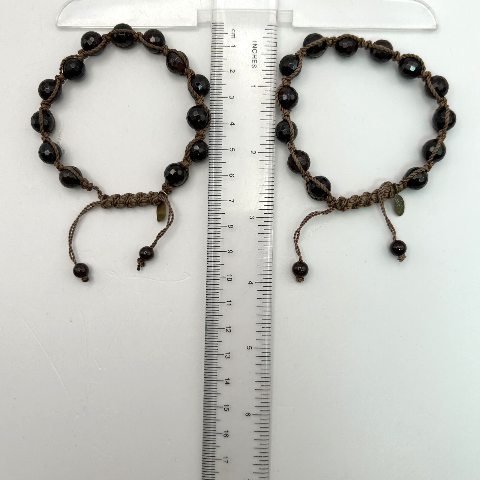 Garnet Gemstone Bracelets Pair Silk Hand Braided Adjustable Soul Journey