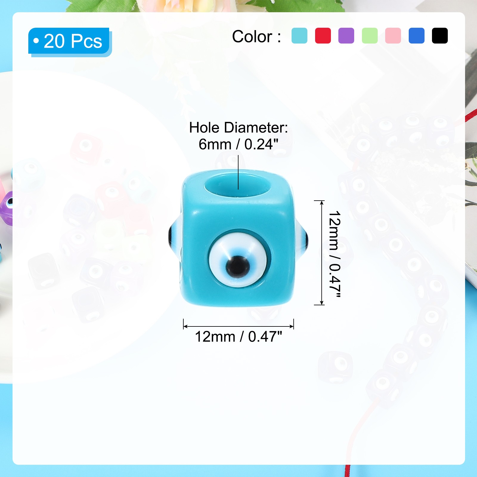 12mm Evil Eye Beads, 20 Pcs Large Hole Turkish Evil Eye Charm, Multicolor