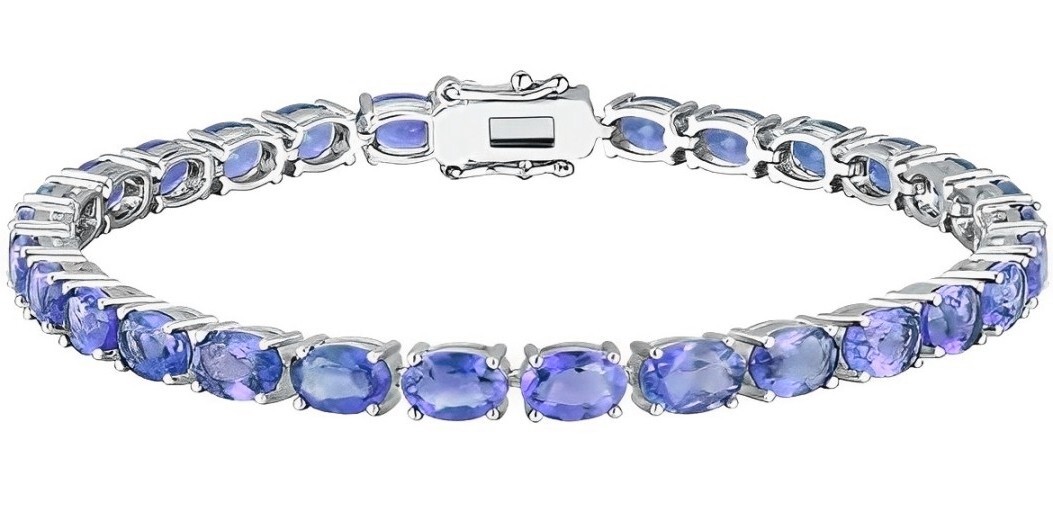 18K White Gold Plated Genuine Tanzanite Oval Cut Gemstone Tennis Bracelet