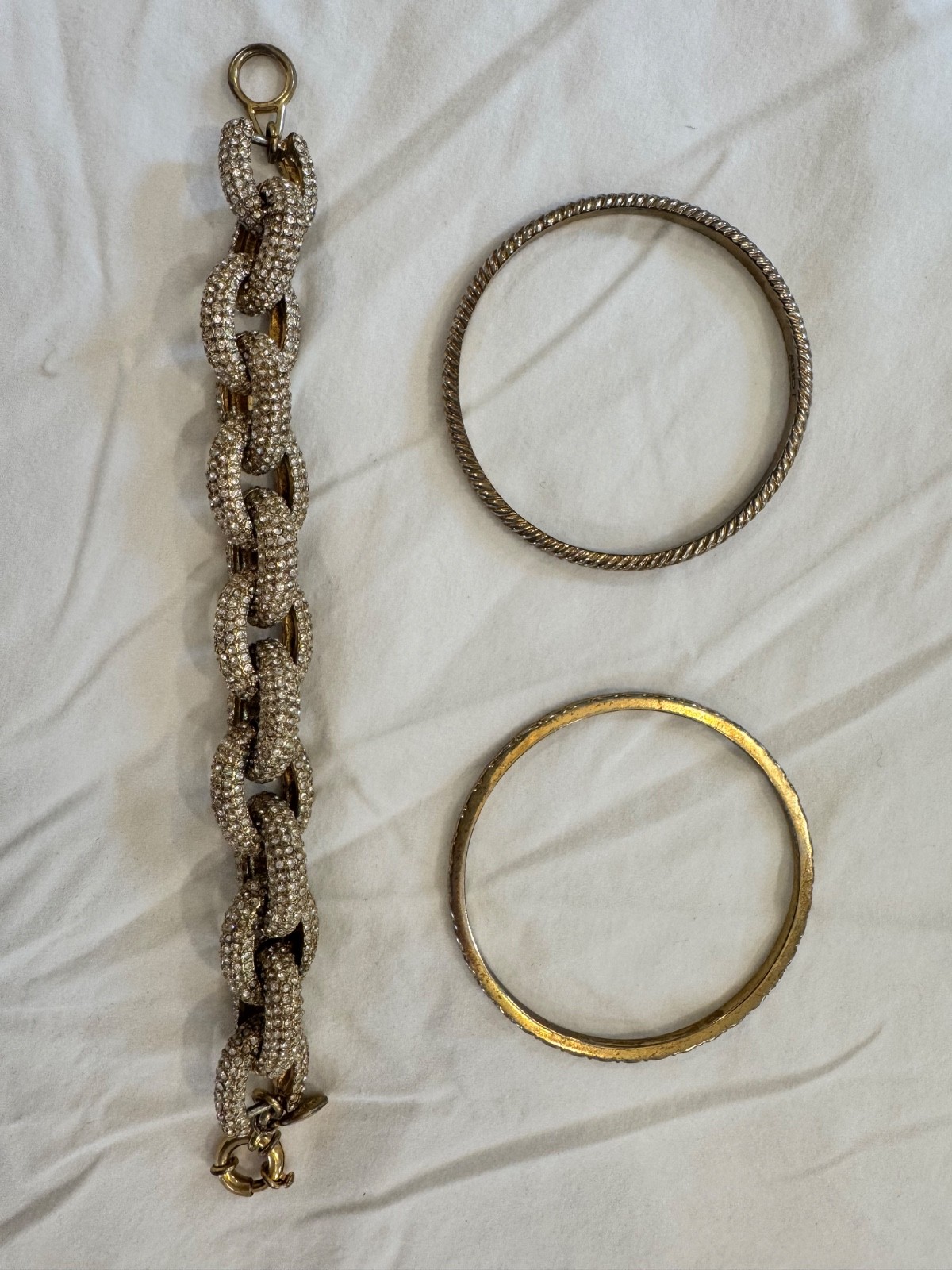 J.CREW Signed Pave Crystal Gold Chain Link Bracelet Costume Jewelry