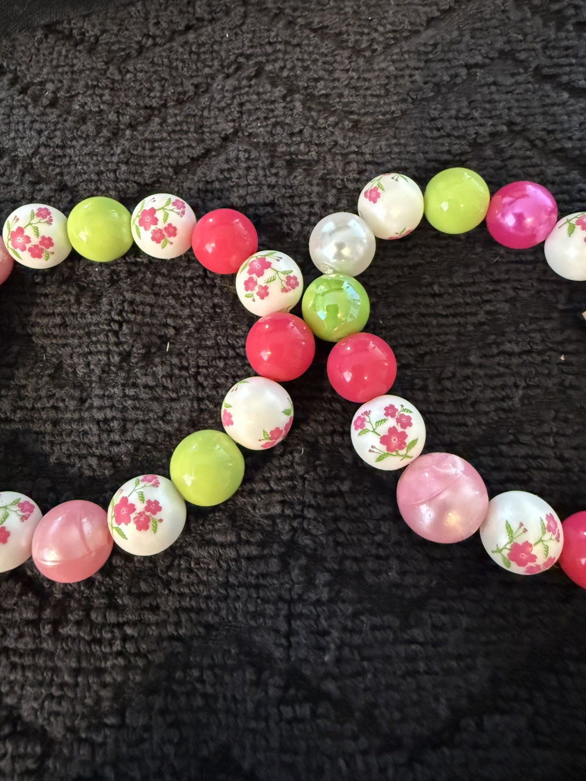 Lot Of 6 – Pink & Green Beaded Stretch Bracelets 6” To 7.5”