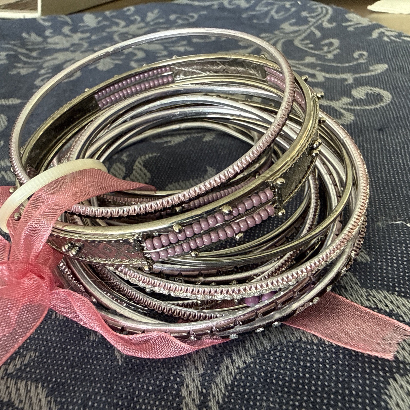 NWT Charming Charlies Lot Of 21 Purple/purple Dark Metal Bangle Bracelet Crystal