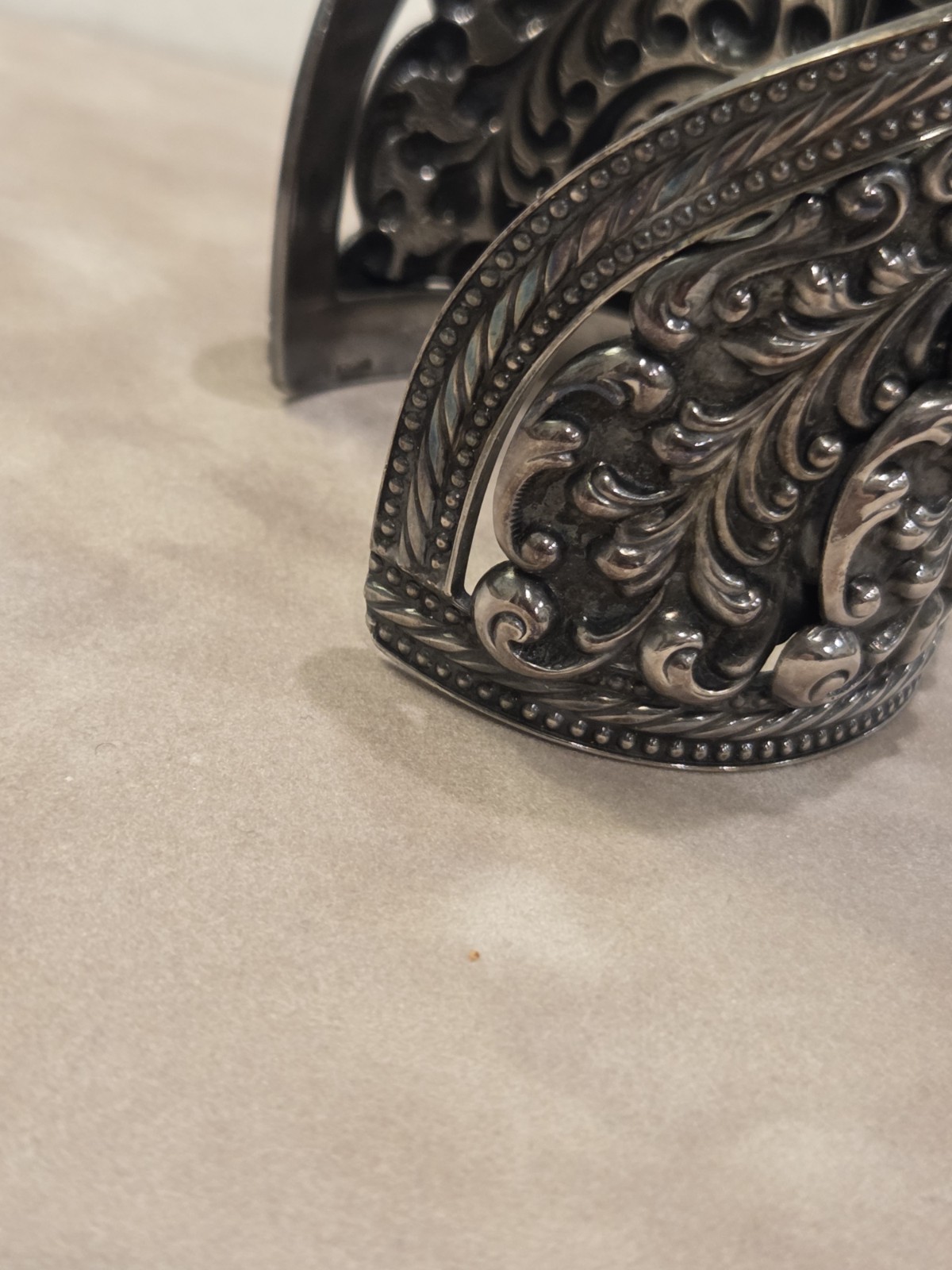 1950’s Napier Wide Silver Tone Ornate Openwork Cuff Bracelet 8″ Circumference