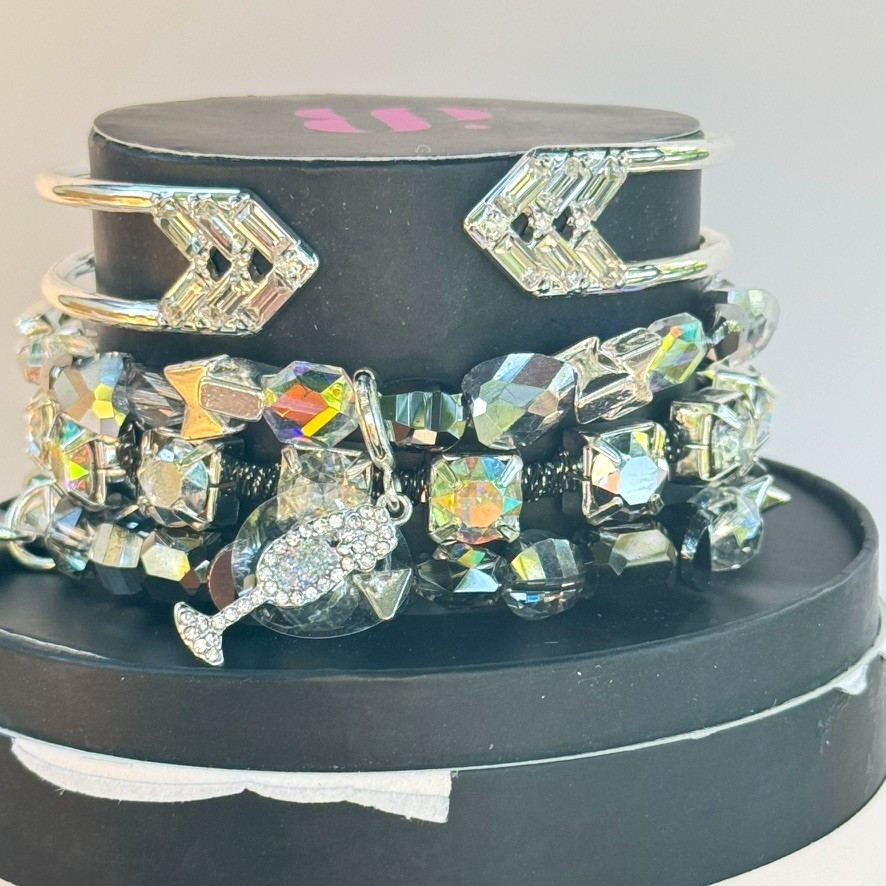 Bomb Party Holiday Stacks 4 pc, Holiday Black Tie, RBP6493 Silver Plating RETRO