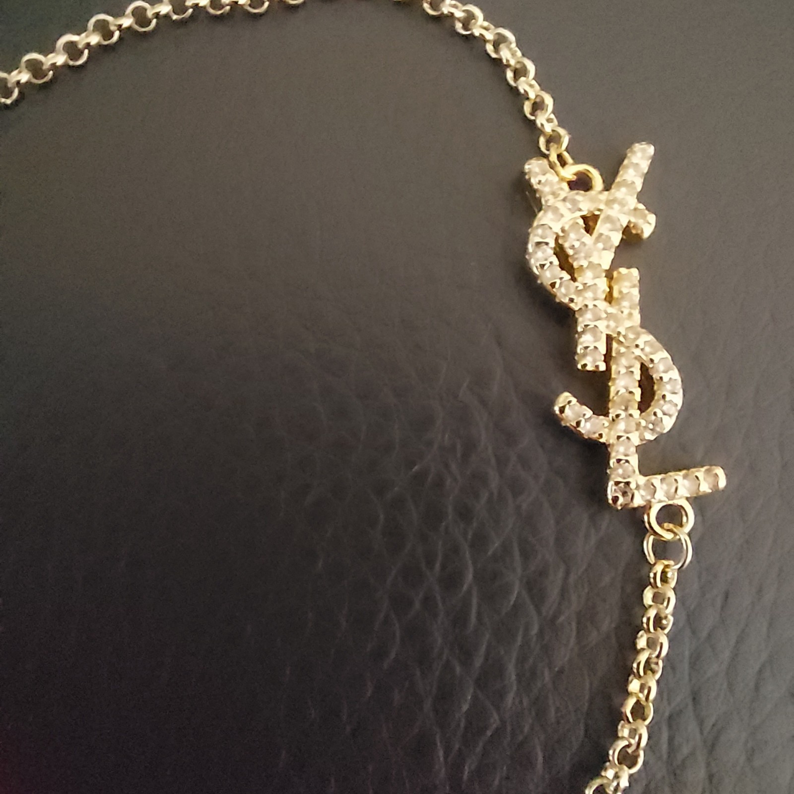 YSL Saint Laurent Charm Bracelet Crystal Brass Metal Gold!